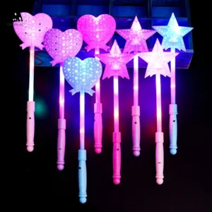 1Pc Luminous Flashing Led Scepter Toy Novelty Heart Multi Color Stick Lighting Princess Wand Party Light Up Color Random